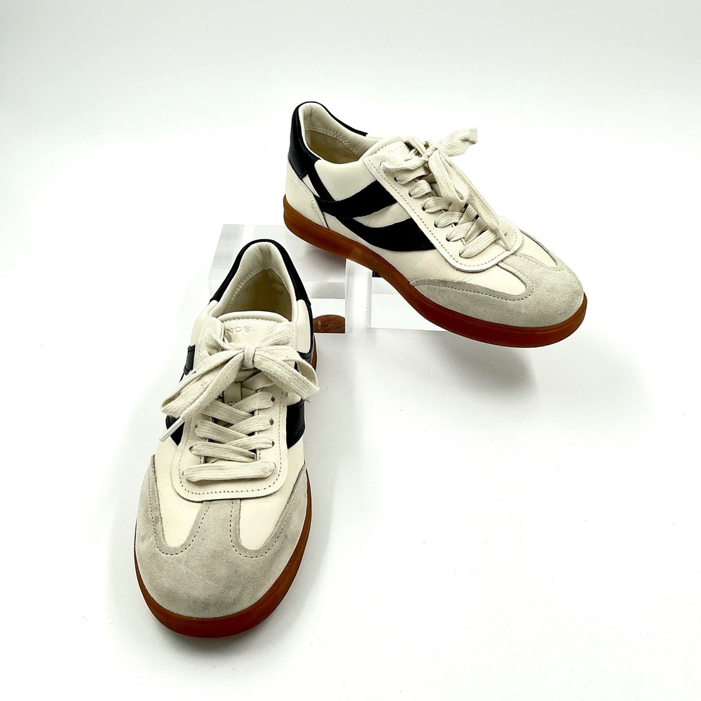 Vince Size 7.5 Blair Sneaker White Black Leather Suede Gum Sole Womens MSRP $275